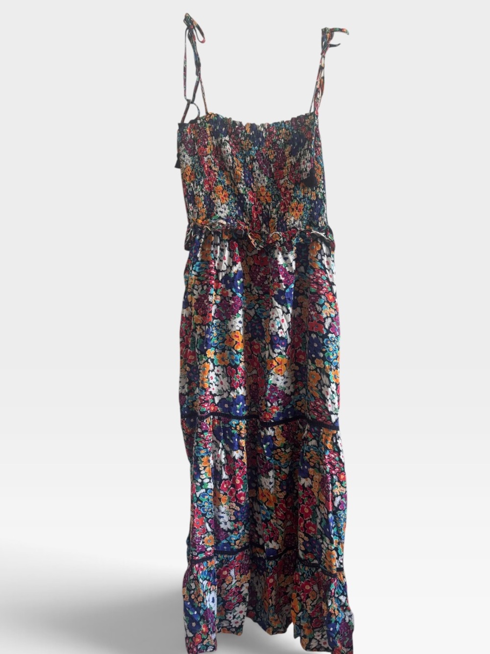Lost + Wander Floral Smocked Tiered Maxi Dress - Navy Multicolor